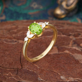 1 Carat 4 Prong Oval Cut  Peridot Ring Classic Side Stone Engagement Ring
